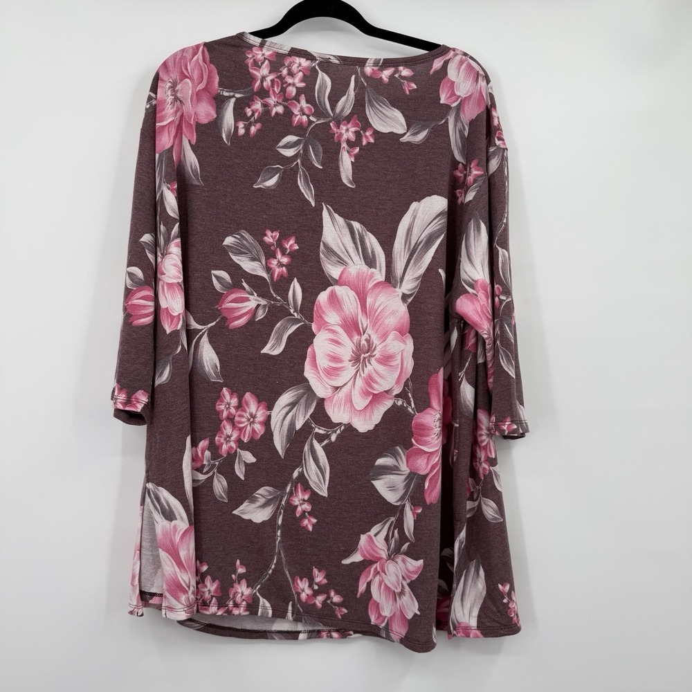Dear Scarlett Shirt Womens XL Purple Pink Floral Knit Tunic Spring Basic Boxy - Picture 3 of 8